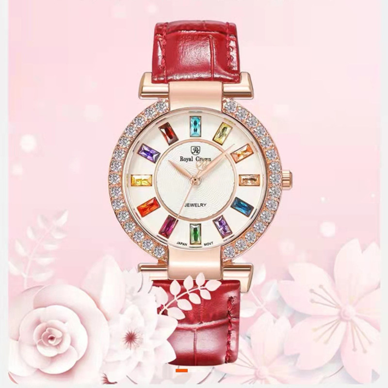 royalcrown皇匠礼品手表皮带表圆形水钻镶钻表时尚商务石英表4604