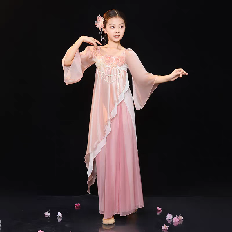花筏舞蹈服装儿童古典舞超仙飘逸套装春颂演出服中国舞扇子舞表演