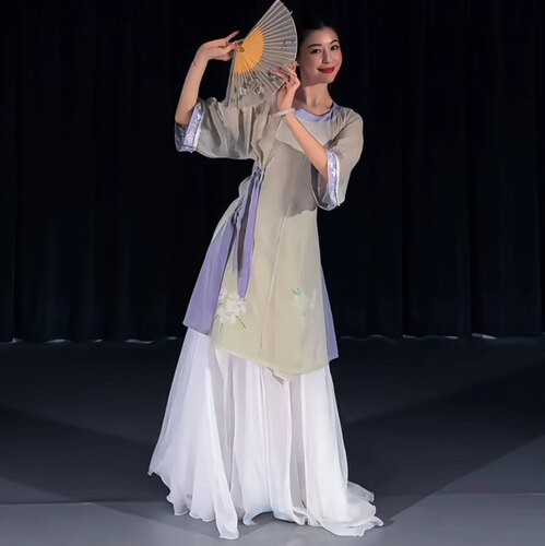 古典舞演出服上衣720度大摆裙套装古典舞清风徐来茶花开了舞蹈服