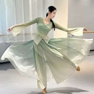雨涧春行图舞蹈服古典舞演出服中国风扇子舞春三月青衫烟雨客表演
