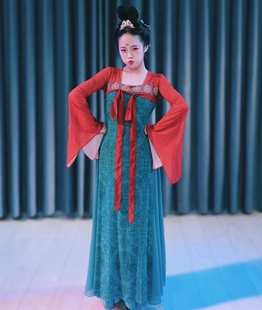 唐乐舞蹈服装新款齐胸唐装汉服练功服纱衣大摆裙两件套丽人行演出