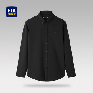 2025春秋新款 衬衫 纯棉牛津纺速干上衣男 海澜之家黑色纯棉长袖 HLA