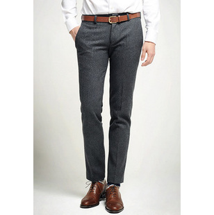 韩国男修身灰色复古休闲春款西裤时尚毛呢加厚西装裤男小脚休闲裤