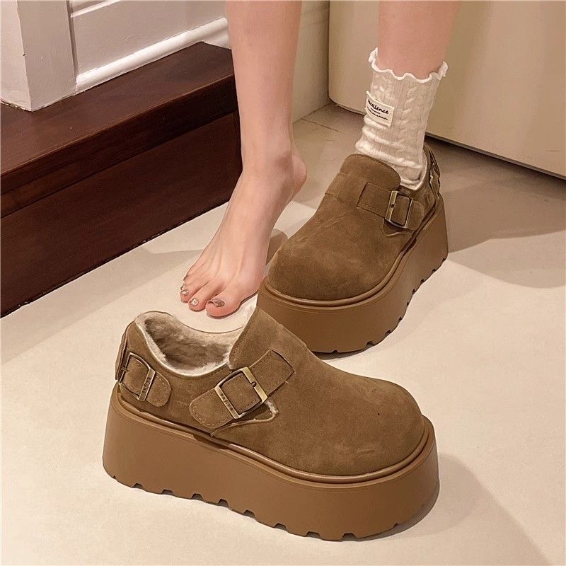 增高厚底勃肯鞋女鞋加绒保暖雪地靴2025新款冬季小个子乐福鞋棉鞋