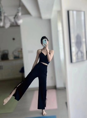 特惠活动 韩国routine新款宽松瑜伽裤女高腰唯美开叉裤蝴蝶结镂空