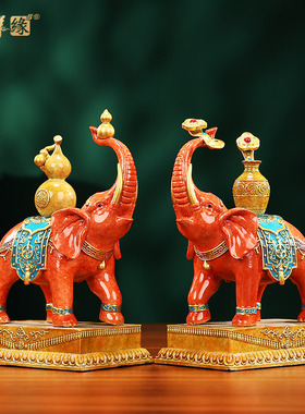 黄铜大象摆件一对《吉祥安康对象》办公室家居客厅玄关开业礼品