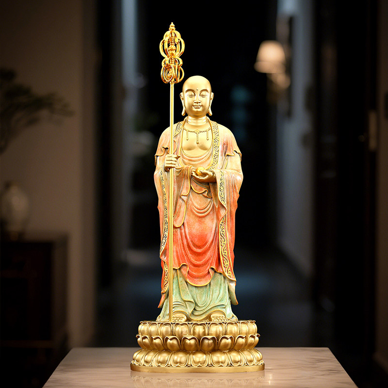 德祥缘 彩铜九华山地藏王菩萨站像摆件家居佛堂工艺礼品摆饰用品