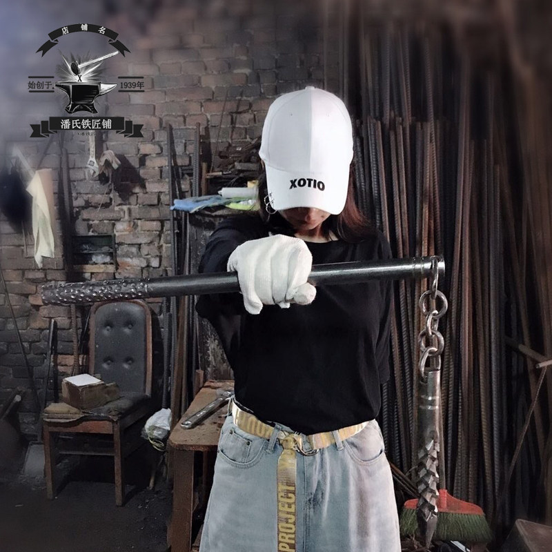 手工锻造武术古兵器铁连枷棍连挺连筵铁链夹棒盘龙哨子棍收藏把玩