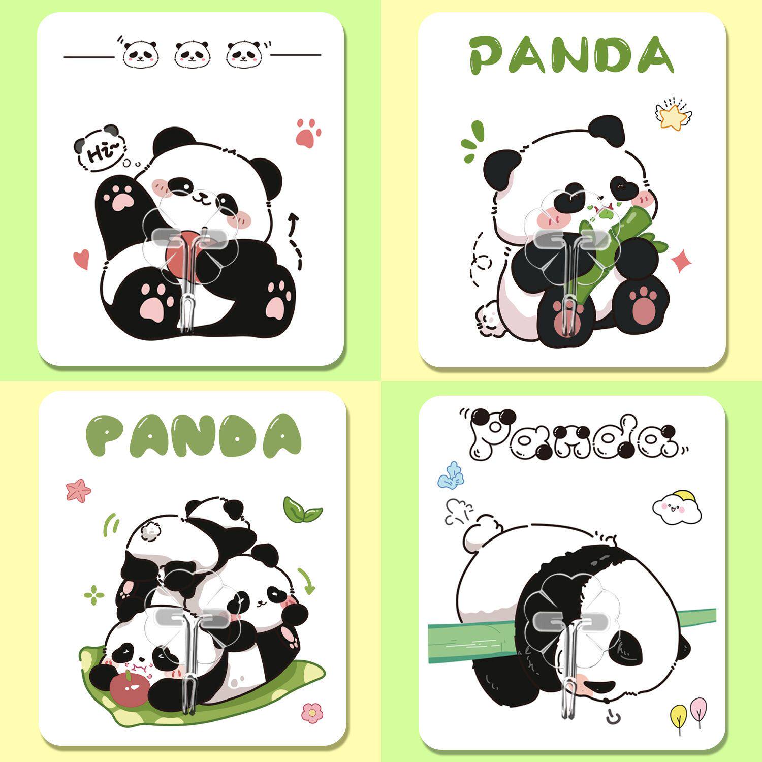 ins可爱软萌粘钩熊猫浴室客厅高颜值免打孔墙上卡通强力挂钩无痕