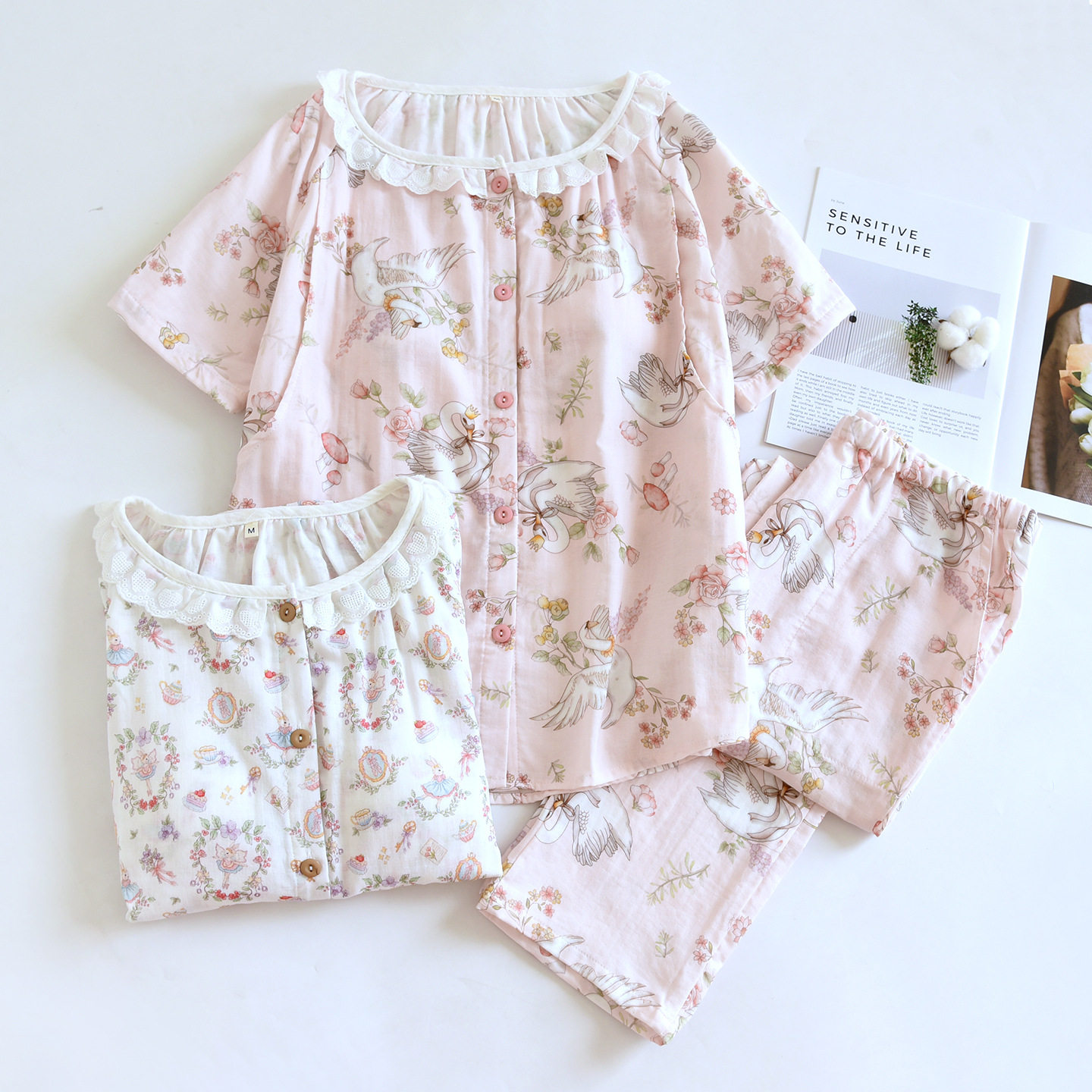 短袖月子服夏季薄款产后吸汗透气纯棉纱布孕妇哺乳睡衣产妇待产