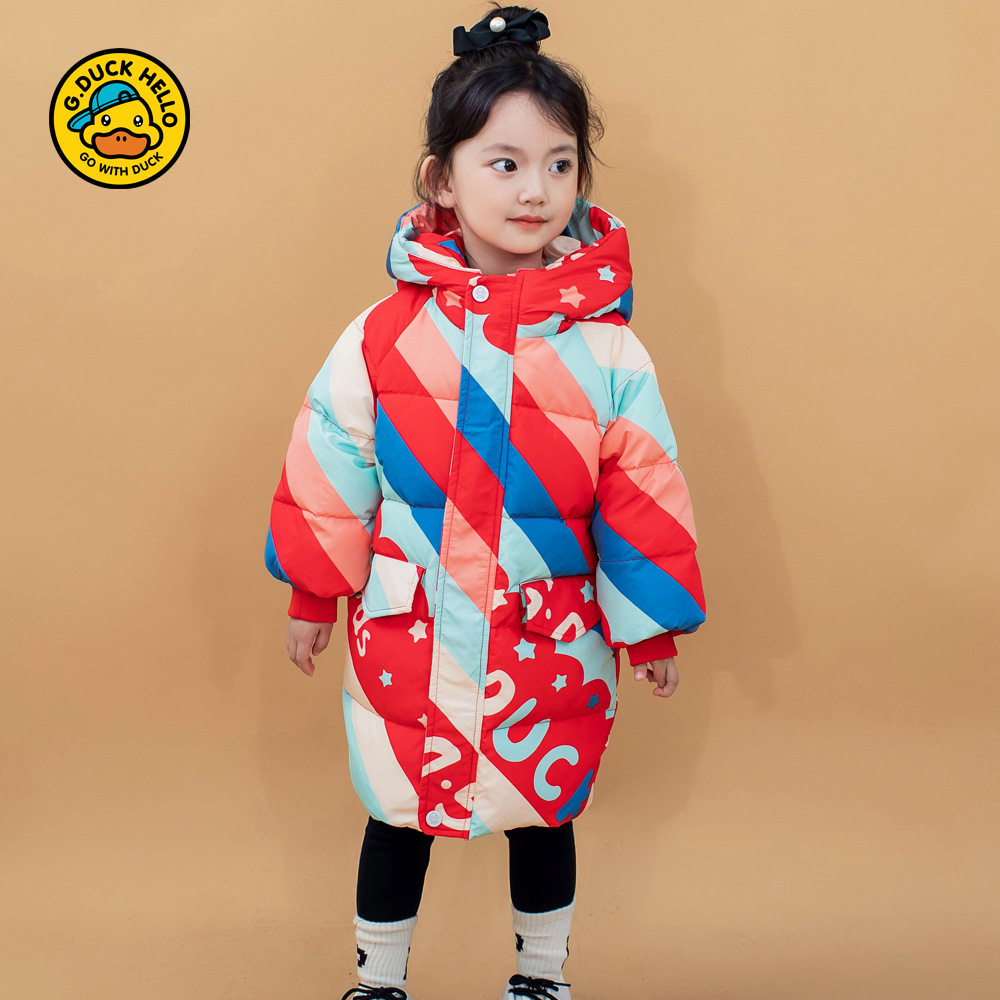 新品小黄鸭宝宝卡通羽绒服中小童三防男女中长款加厚冬季童装