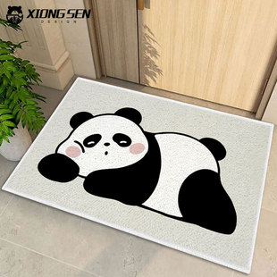 小熊猫国宝欢迎回家可爱仿羊绒硅藻泥地垫玄关入户室内进门口脚垫