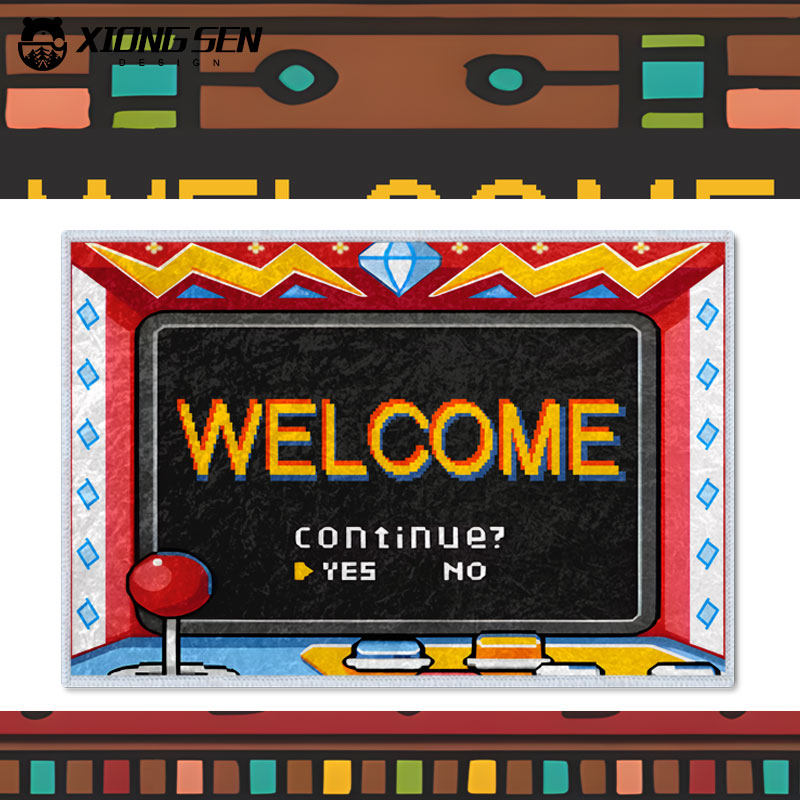 复古怀旧风游戏机play欢迎回家硅藻泥地垫地毯玄关入户门口脚垫子