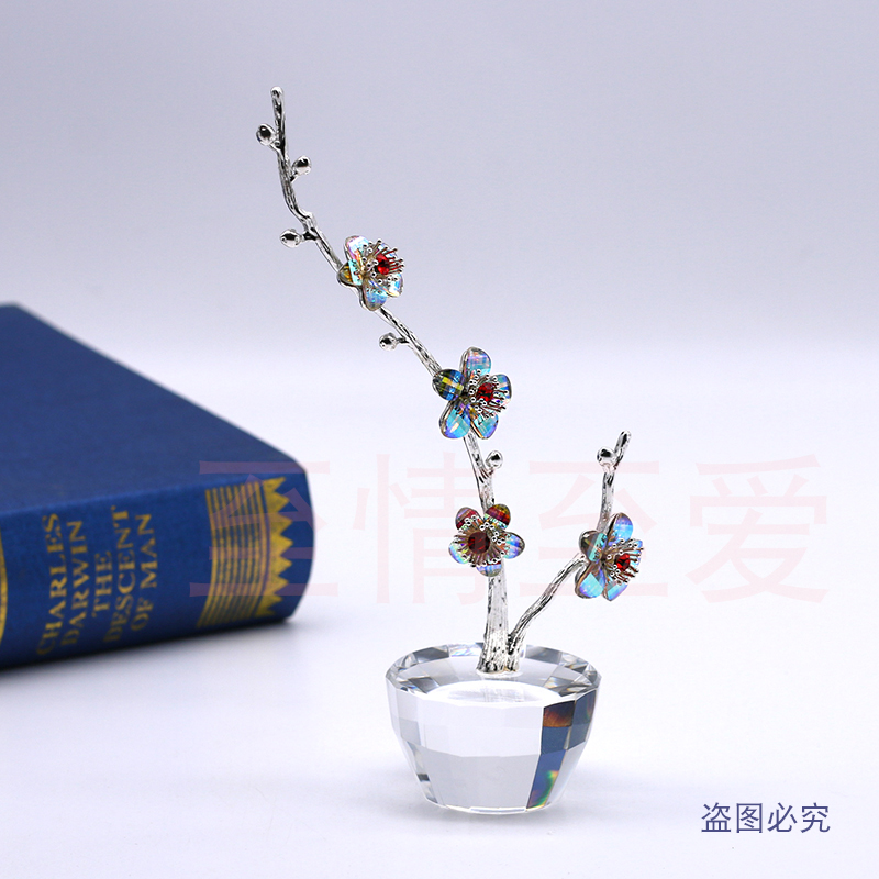 创意水晶玫瑰百合梅花小摆件生日礼物送老婆女朋友同学情人节礼品