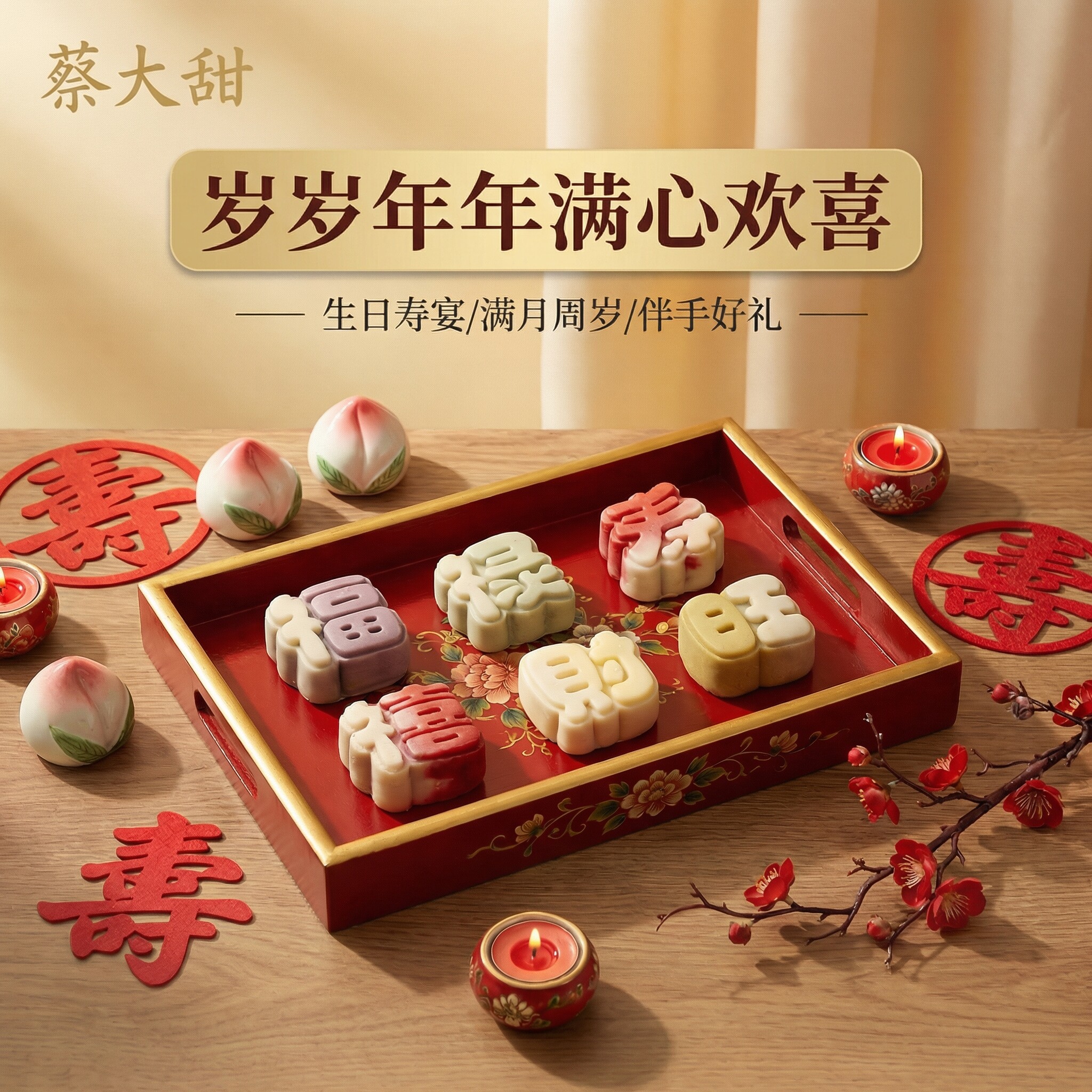 蔡大甜中式糕点和果子茶点生日寿宴满月宴生辰寿点摆盘周岁伴手礼