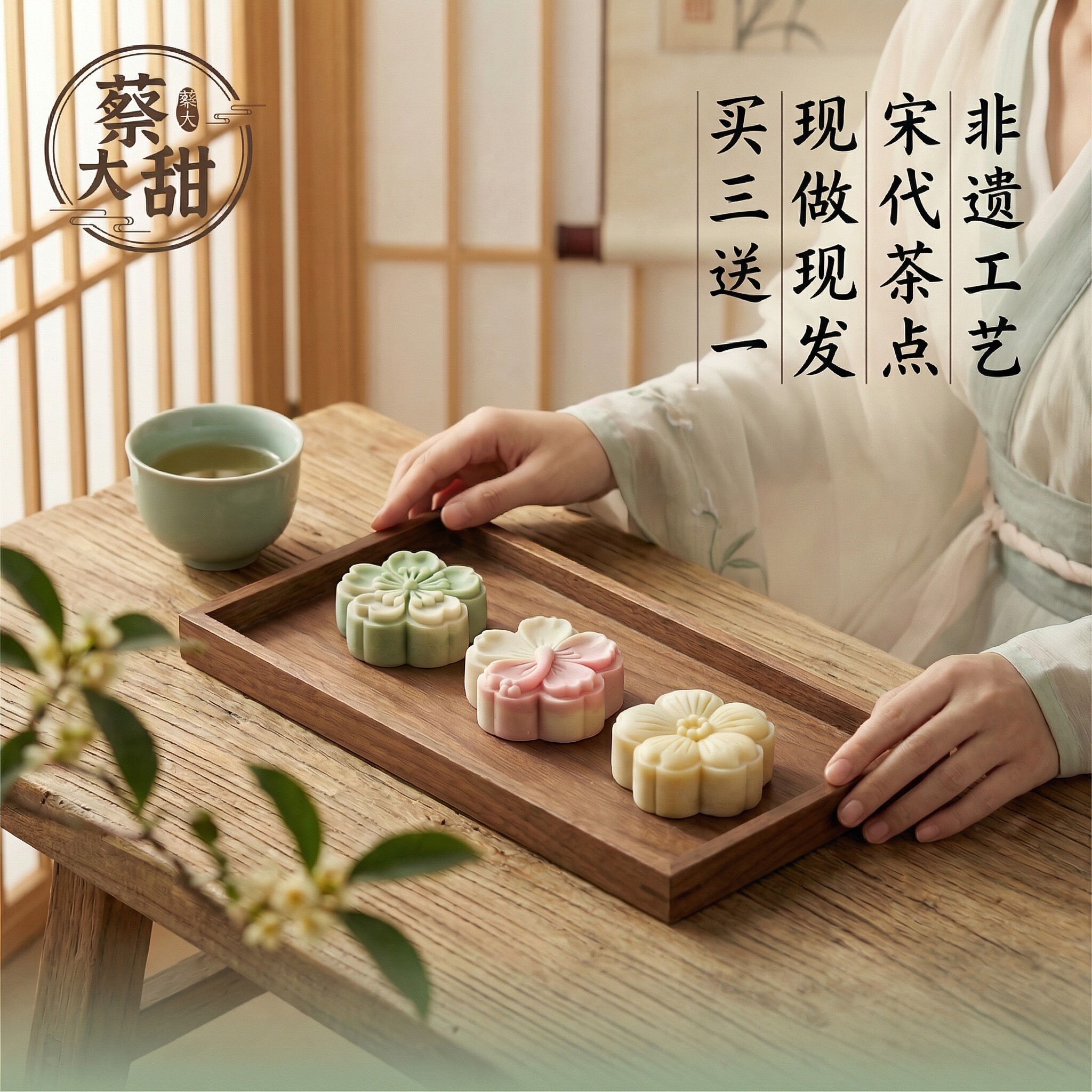 蔡大甜绿豆糕和果子中式糕点宋代茶点订婚喜饼现做现发