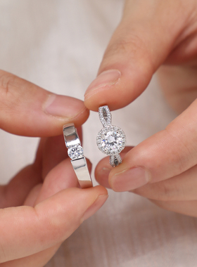 一克拉扭臂仿真钻戒结婚对戒情侣款活口戒指婚礼仪式现场摆拍道具