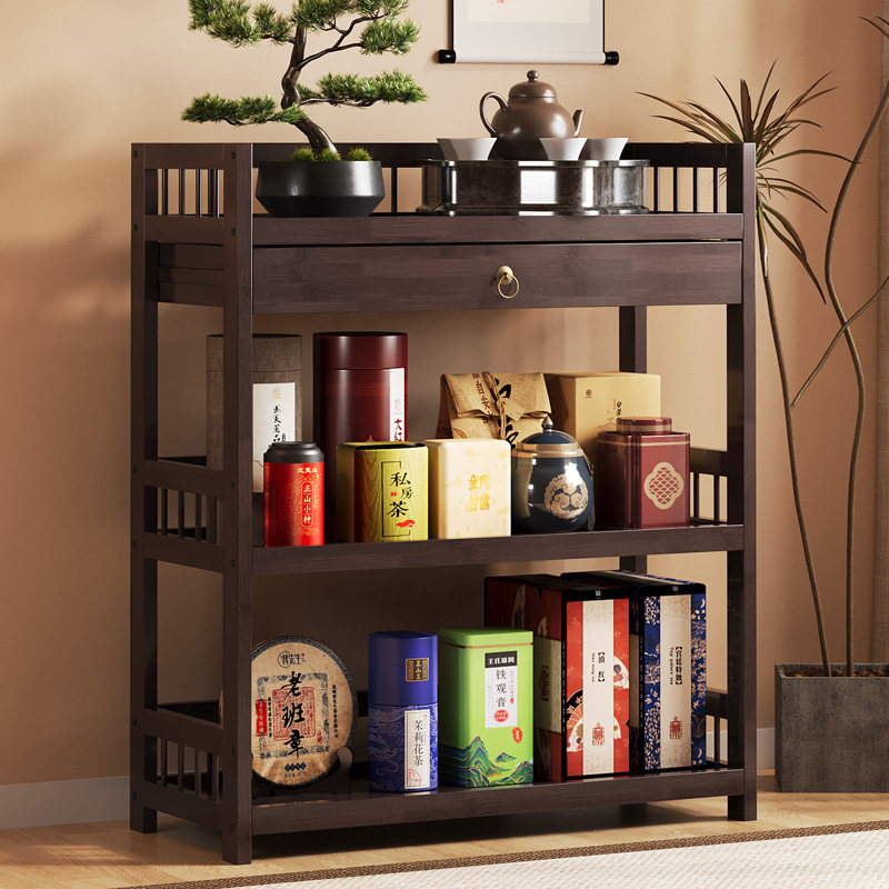 新中式茶叶茶具收纳展示置物架茶水柜家用茶室茶桌侧边柜博古架子 - 实物图