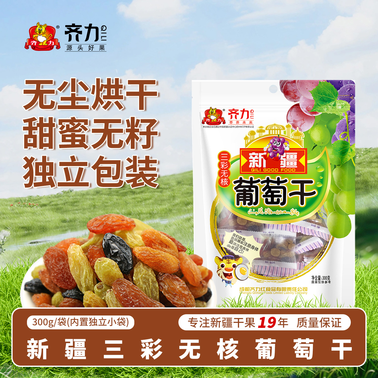 齐力三色葡萄干300g独立包装新疆吐鲁番特产无籽无核葡萄干零食