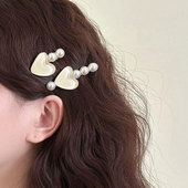 甜美波光爱心珍珠夹子头饰发夹边夹侧边超仙一字夹少女心鸭嘴夹子
