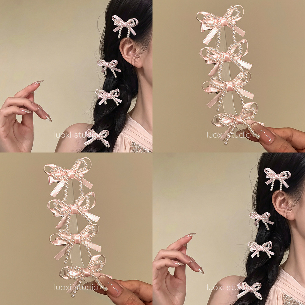 超仙粉色珍珠蝴蝶结发夹女2026新款高级感甜美可爱侧边刘海碎发夹图片