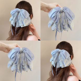 超仙珍珠流苏蝴蝶结发夹女2025新款发卡高级感后脑勺马尾抓夹头饰