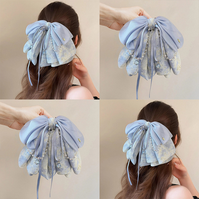 超仙珍珠流苏蝴蝶结发夹女2026新款发卡高级感后脑勺马尾抓夹头饰