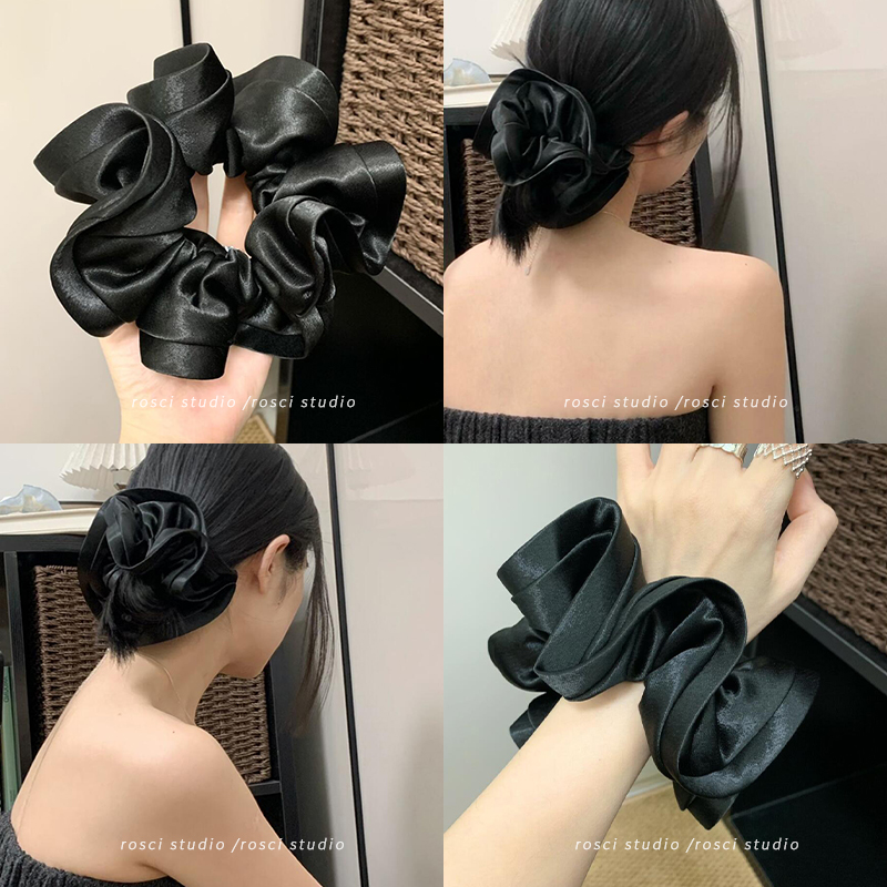 缎面褶皱木耳边花苞大肠发圈女高级感2025新款扎头绳马尾气质发饰