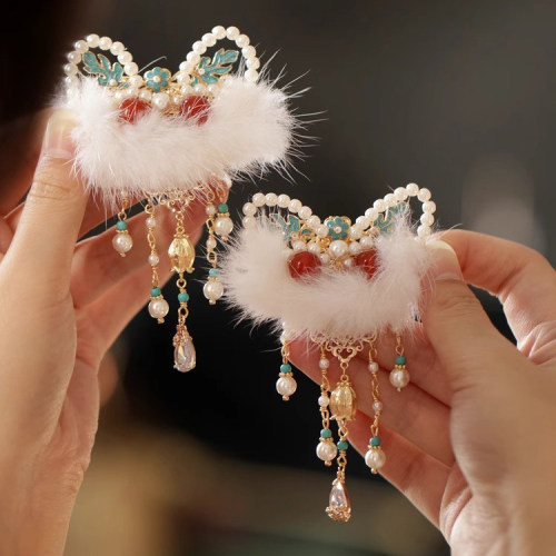 醒狮流苏蝴蝶结发夹女前额