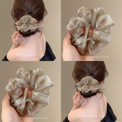 高级感网纱珠光大肠发圈女弹力耐用皮筋发绳扎马尾无痕不勒发头饰