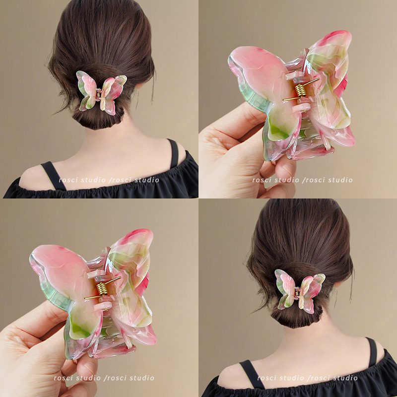 超仙晕染蝴蝶抓夹女中号鲨鱼夹高级感气质后脑勺发卡2025新款头饰
