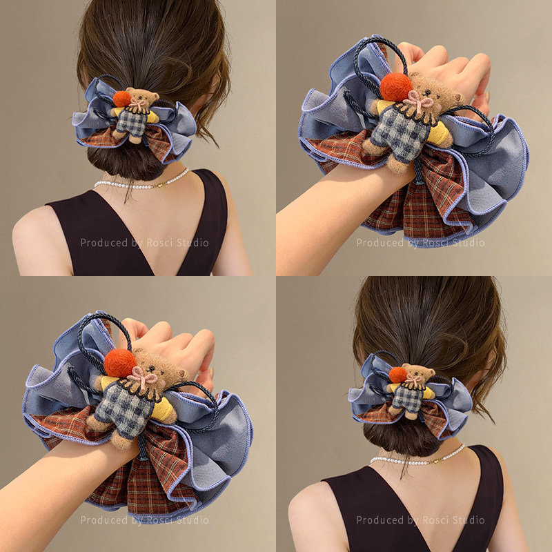 可爱小熊格纹蝴蝶结大肠发圈女2026新款扎马尾丸子头发绳韩系发饰,饰品/流行首饰/时尚饰品新,发饰,淘宝优惠券,粉丝福利购,淘宝优惠卷