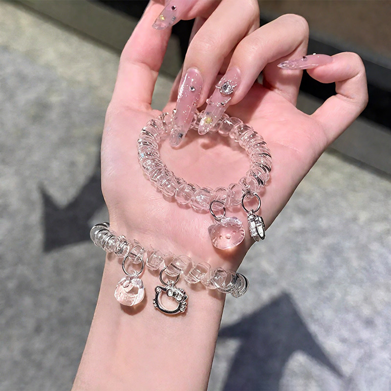 甜美KT猫透色电话线发圈女2025新款手链发绳两用扎马尾丸子头发饰,饰品/流行首饰/时尚饰品新,发饰,淘宝优惠券,粉丝福利购,淘宝优惠卷