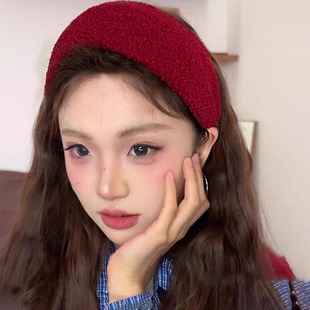 新年红色羊羔毛宽边发箍女秋冬洗脸压发头箍高级感外出高颅顶发捆