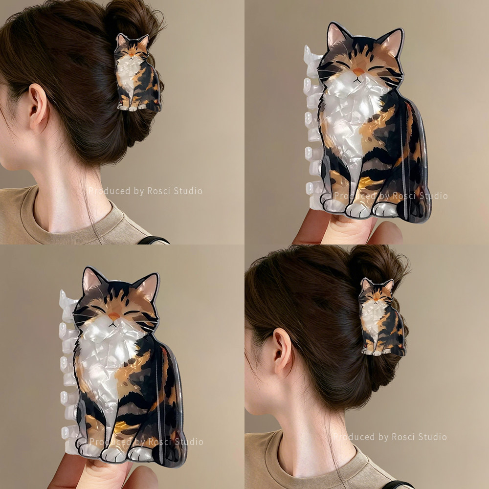 韩版可爱猫咪头发抓夹女高级感2026新款中号鲨鱼夹后脑勺小众发饰