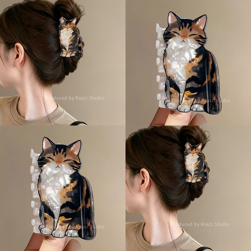 韩版可爱猫咪头发抓夹女高级感2026新款中号鲨鱼夹后脑勺小众发饰
