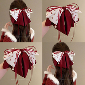 新年红色秋冬马尾飘带抓夹女2026新款 氛围感甜美蝴蝶结半扎发头饰