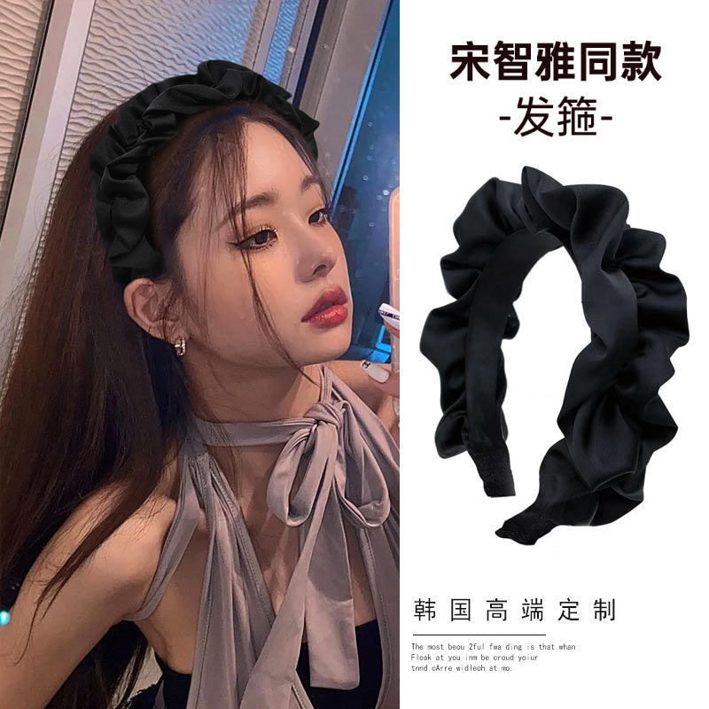 宋智雅同款褶皱宽边发箍法式高颅顶洗脸发饰高级感日常外戴头箍女_虎窝淘