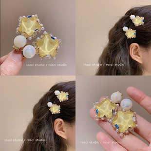 甜美珍珠五角星鸭嘴夹少女心夹子头饰发夹侧边超仙刘海迷你小夹子