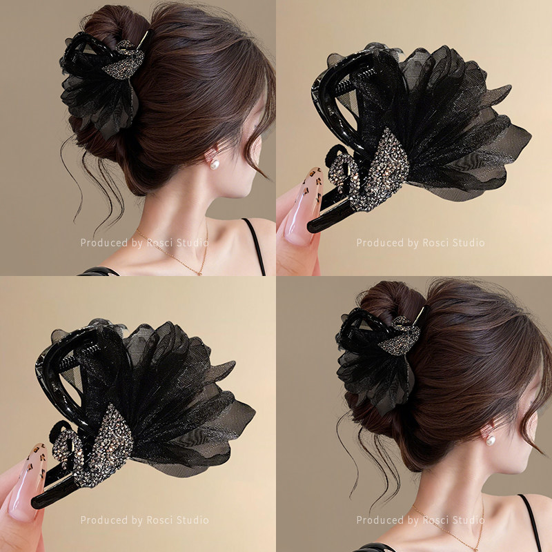 网纱小天鹅镶钻中号抓夹女2026新款高级感鲨鱼夹子后脑勺半扎发饰,饰品/流行首饰/时尚饰品新,发饰,淘宝优惠券,粉丝福利购,淘宝优惠卷