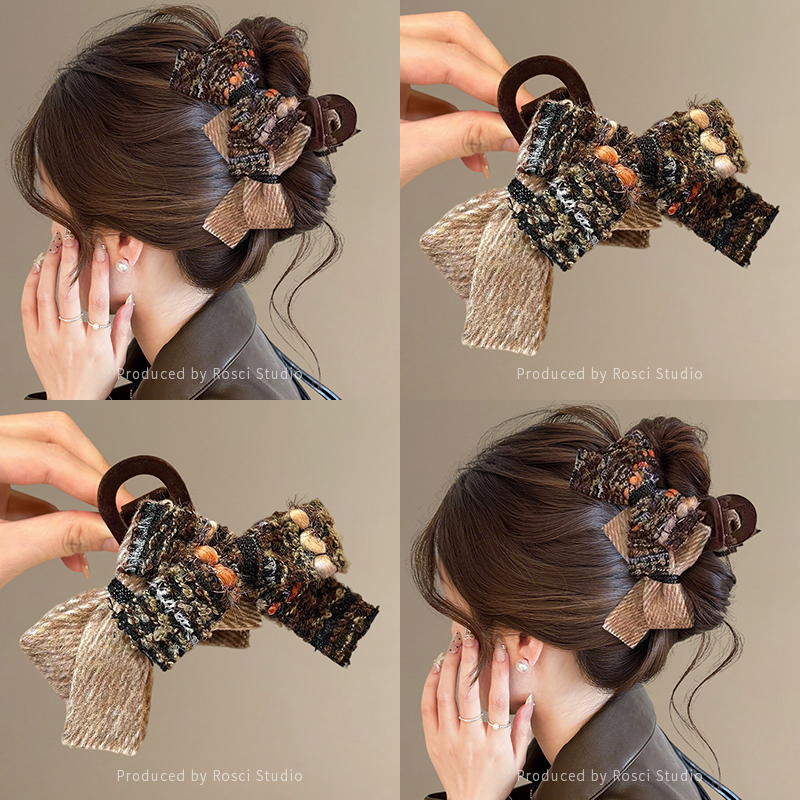 毛绒双面蝴蝶结复古发抓夹女2025新款高级感饱满后脑勺鲨鱼夹头饰