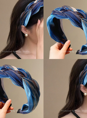韩系高级感蓝色晕染发箍女编织发卡高颅顶头箍头饰发饰2026新款