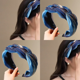 韩系高级感蓝色晕染发箍女编织发卡高颅顶头箍头饰发饰2026新款
