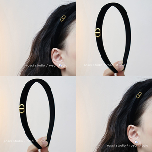 黑色丝绒高颅顶发箍高级感洋气时尚洗脸头箍复古网红百搭发卡头饰