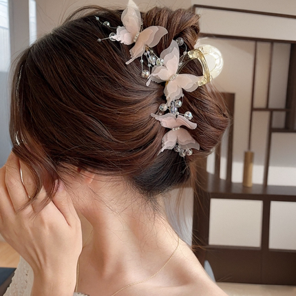 灵动蝴蝶流苏发夹女后脑勺甜美抓夹女夏天大号网红盘发鲨鱼夹发饰