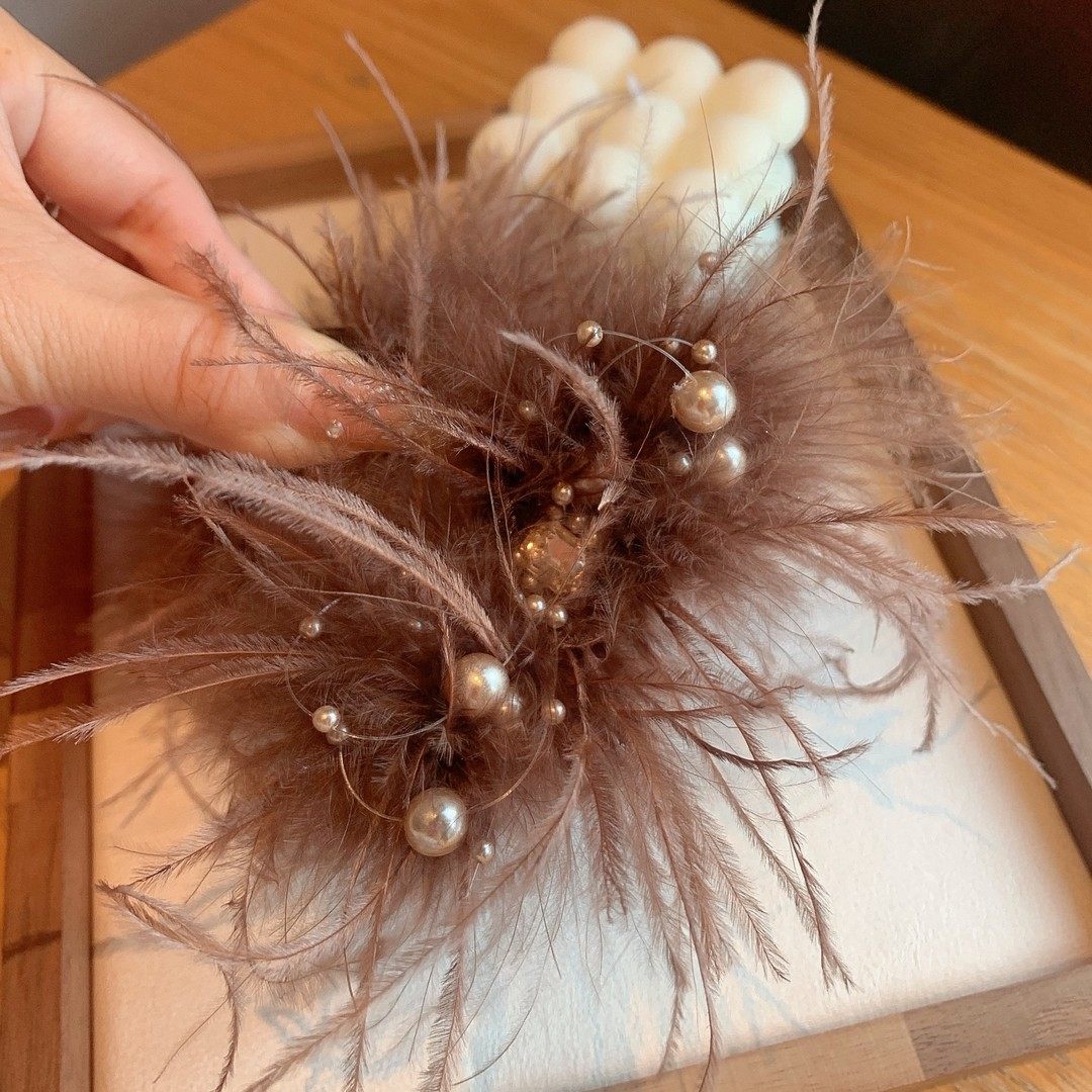 网纱羽毛山茶花发夹气质盘发抓夹