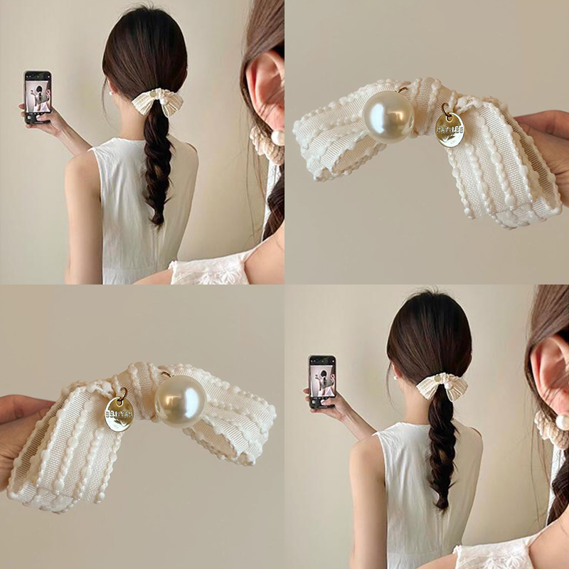 珍珠蕾丝蝴蝶结发夹女2025新款高级感侧边刘海夹子后脑勺发卡头饰