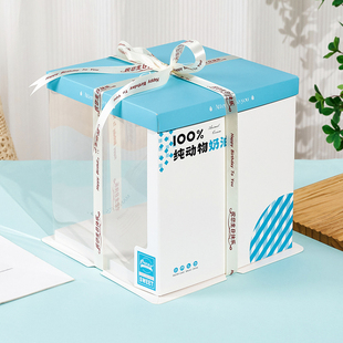 新款网红蛋糕盒半透明6六8八10寸加高厚动物奶油方形生日包装盒子