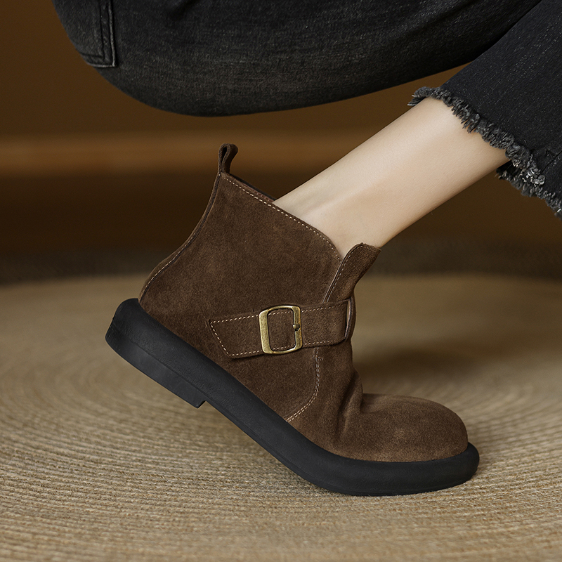 复古马丁靴带扣切尔西靴女2025年秋冬新款平底靴圆头百搭舒适短靴