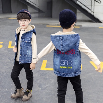 马甲秋冬加绒婴儿外套背心牛仔